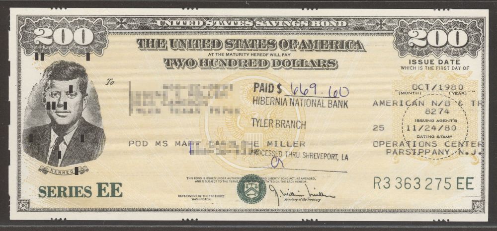 United States Savings Bond, Series EE, 10/1980 $200 JFK